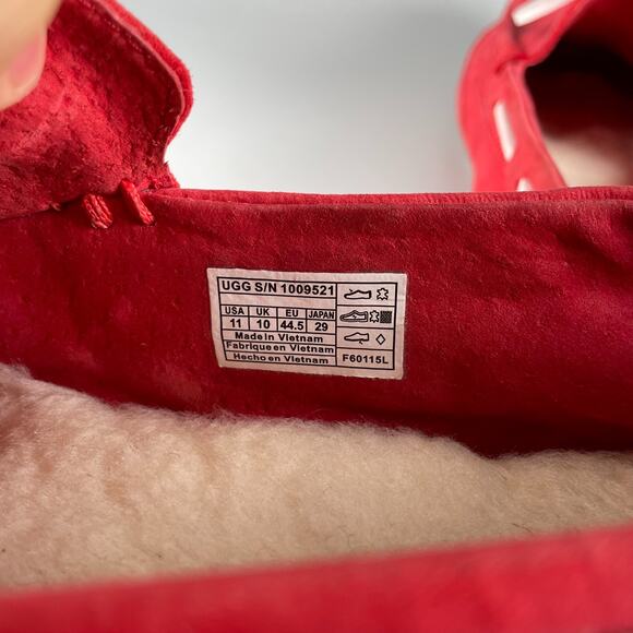 UGG Men's Size 11 Red Nubuck Moccasin Driving Loafers Shearling Slippers Casual - Picture 9 of 9